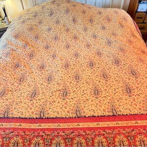 Chaps Montauk Red Blue Tan King Paisley Floral Reversible Cotton Comforter